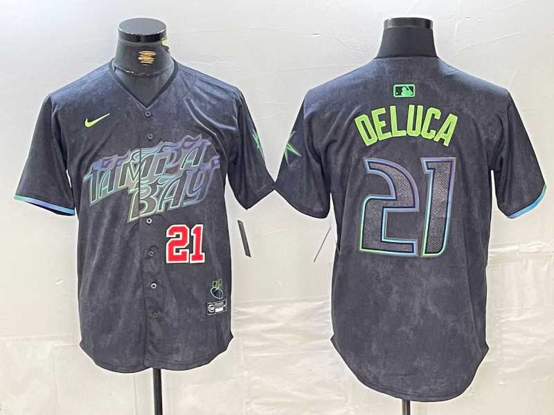 Mens Tampa Bay Rays #21 Jonny DeLuca Number Charcoal 2024 City Connect Limited Stitched Jerseys1